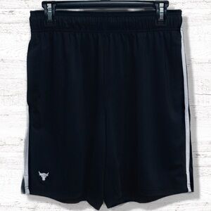 Under Armour Project Rock Men’s Black White Stripes Shorts Size Medium
